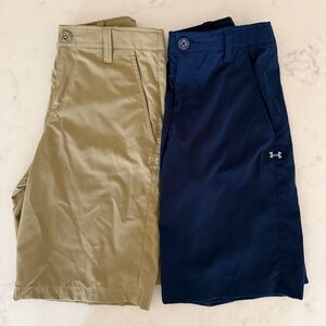 Two Youth Med Boy Under Armour Golf Shorts Blue Navy and Khaki Adjustable Waist